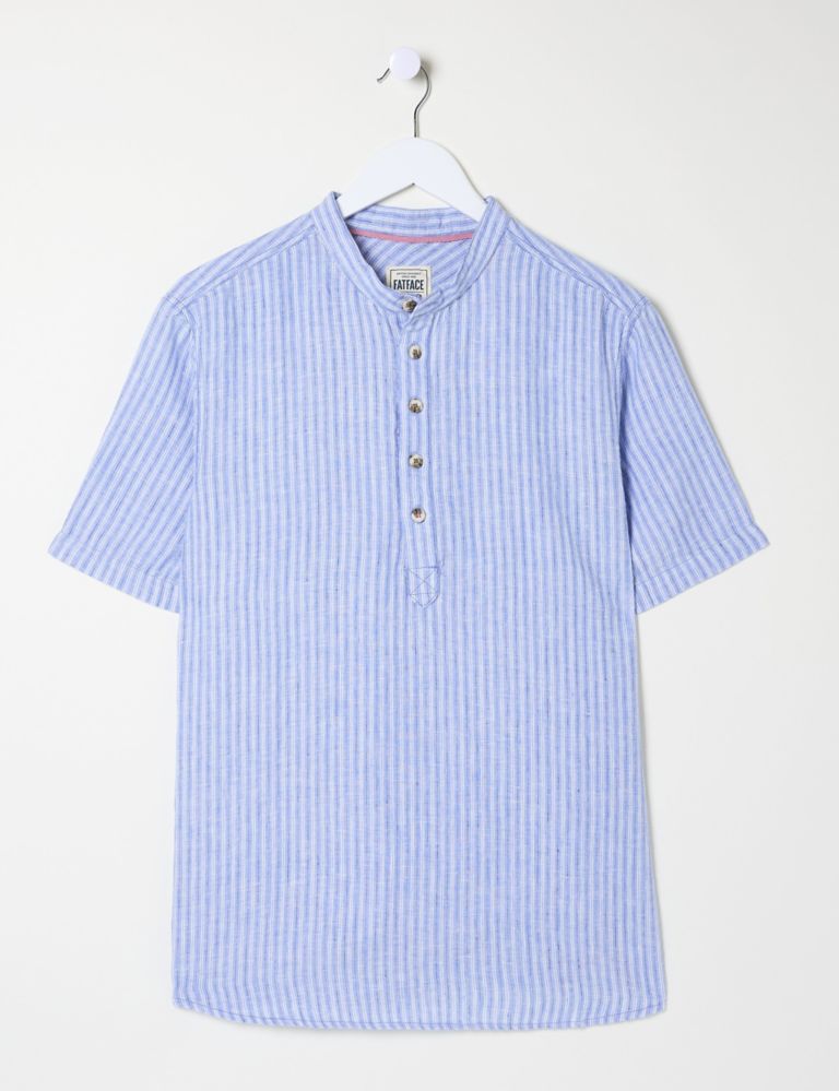 Pure Linen Striped Grandad Collar Shirt 2 of 5