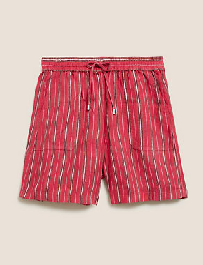 Pure Linen Striped High Waisted Shorts Image 2 of 4