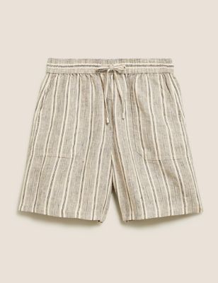 Pure Linen Striped High Waisted Shorts Image 2 of 5
