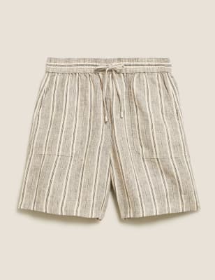 Pure Linen Striped High Waisted Shorts Image 2 of 5