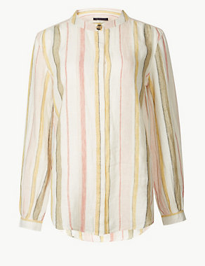Pure Linen Striped Long Sleeve Shirt Image 2 of 4