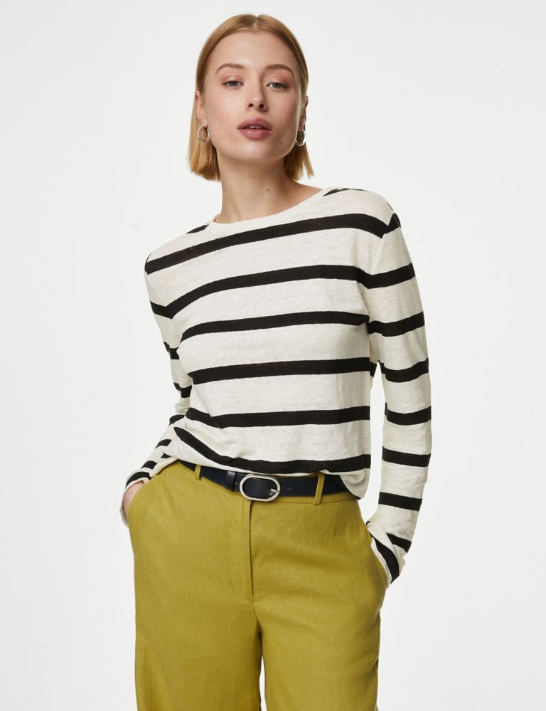 Pure Linen Striped Regular Fit Top 4 of 5