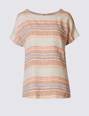 Pure Linen Striped Short Sleeve Shell Top Image 2 of 4
