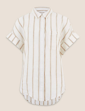 Pure Linen Striped Short Sleeve Shirt Image 2 of 4