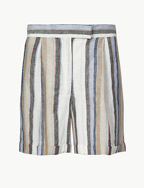 Pure Linen Striped Shorts Image 2 of 4