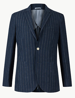 Pure Linen Striped Tailored Fit Jacket Image 2 of 7