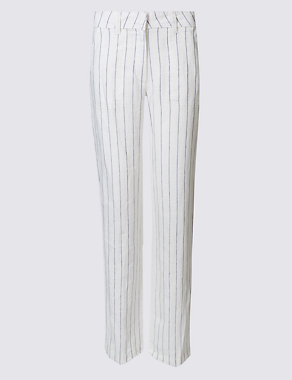Pure Linen Striped Wide Leg Trousers Image 2 of 6