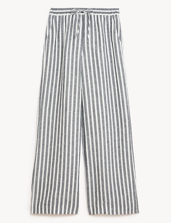 Pure Linen Striped Wide Leg Trousers | JAEGER | M&S