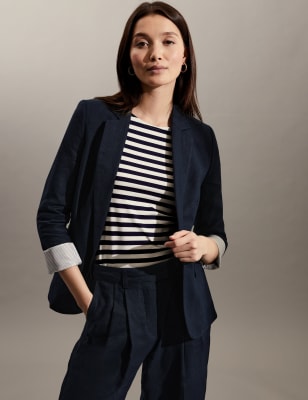 Ladies navy clearance linen blazer