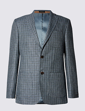 Pure Linen Tailored Fit 2 Button Check Jacket Image 2 of 6
