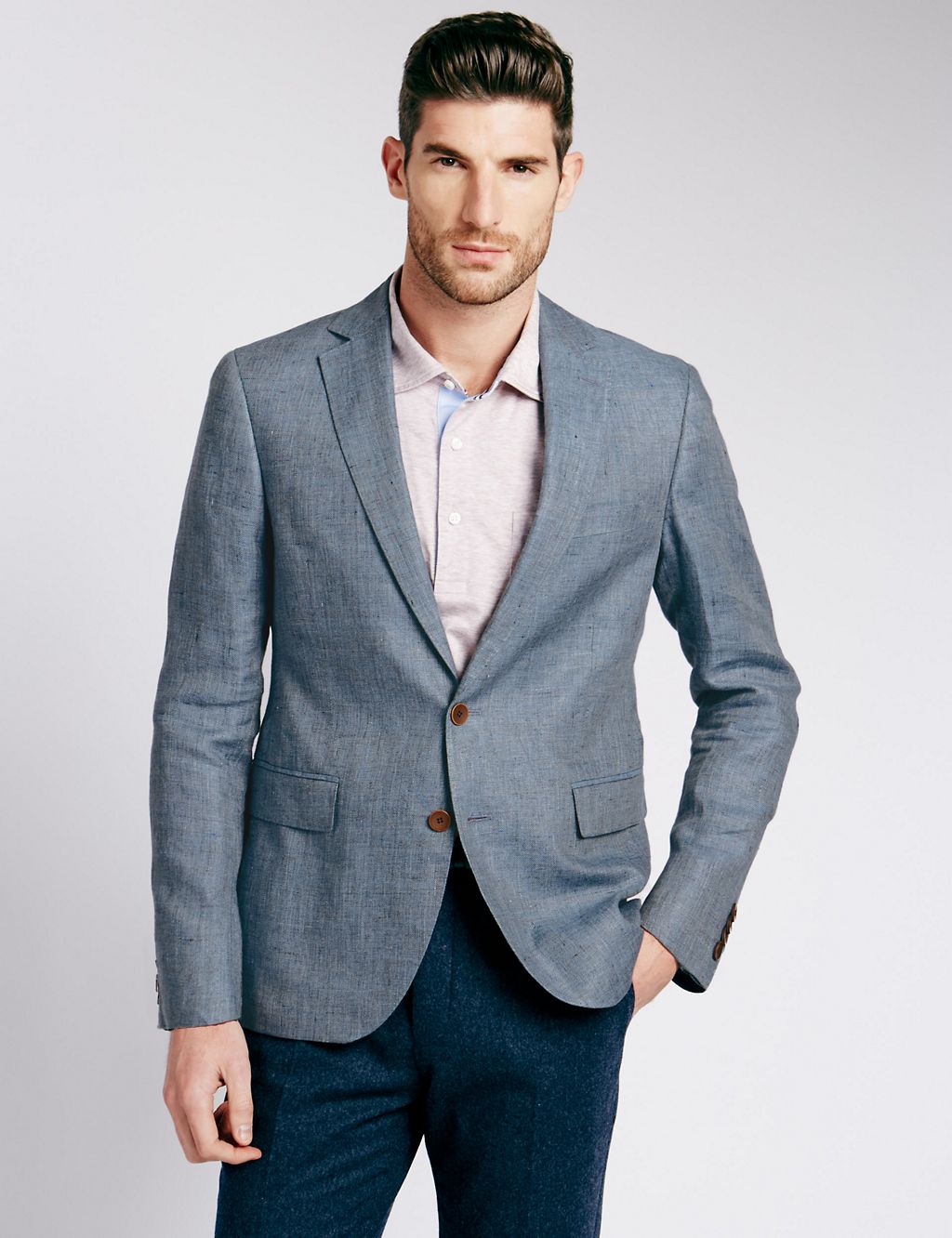 Pure Linen Tailored Fit 2 Button Marl Jacket 3 of 6