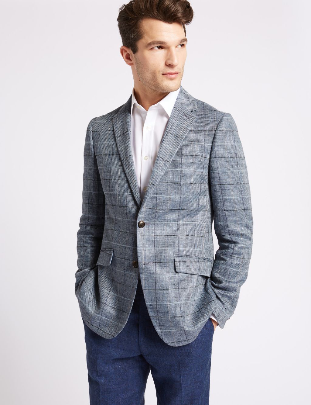 Pure Linen Tailored Fit Checked Jacket 3 of 7