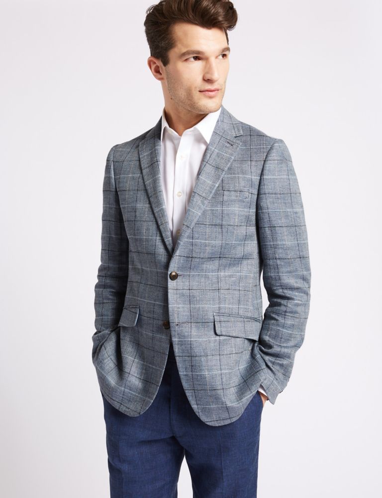Pure Linen Tailored Fit Checked Jacket 1 of 7