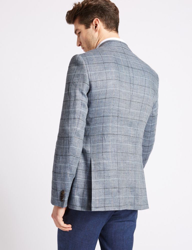 Pure Linen Tailored Fit Checked Jacket 4 of 7