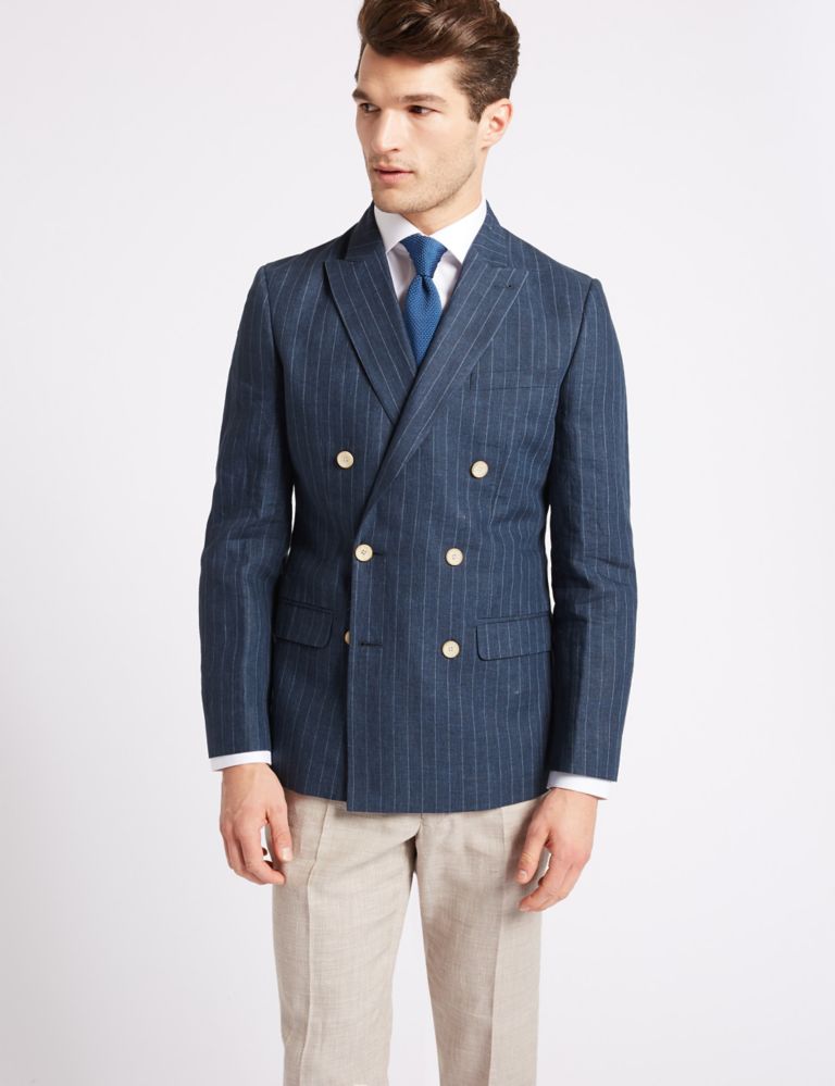 Pure Linen Tailored Fit Striped Jacket 1 of 8