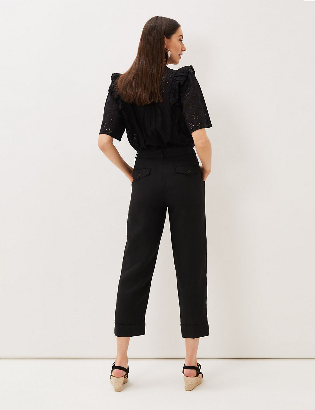 Pure Linen Tapered Cropped Trousers 2 of 6