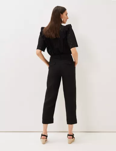 Pure Linen Tapered Cropped Trousers 3 of 6