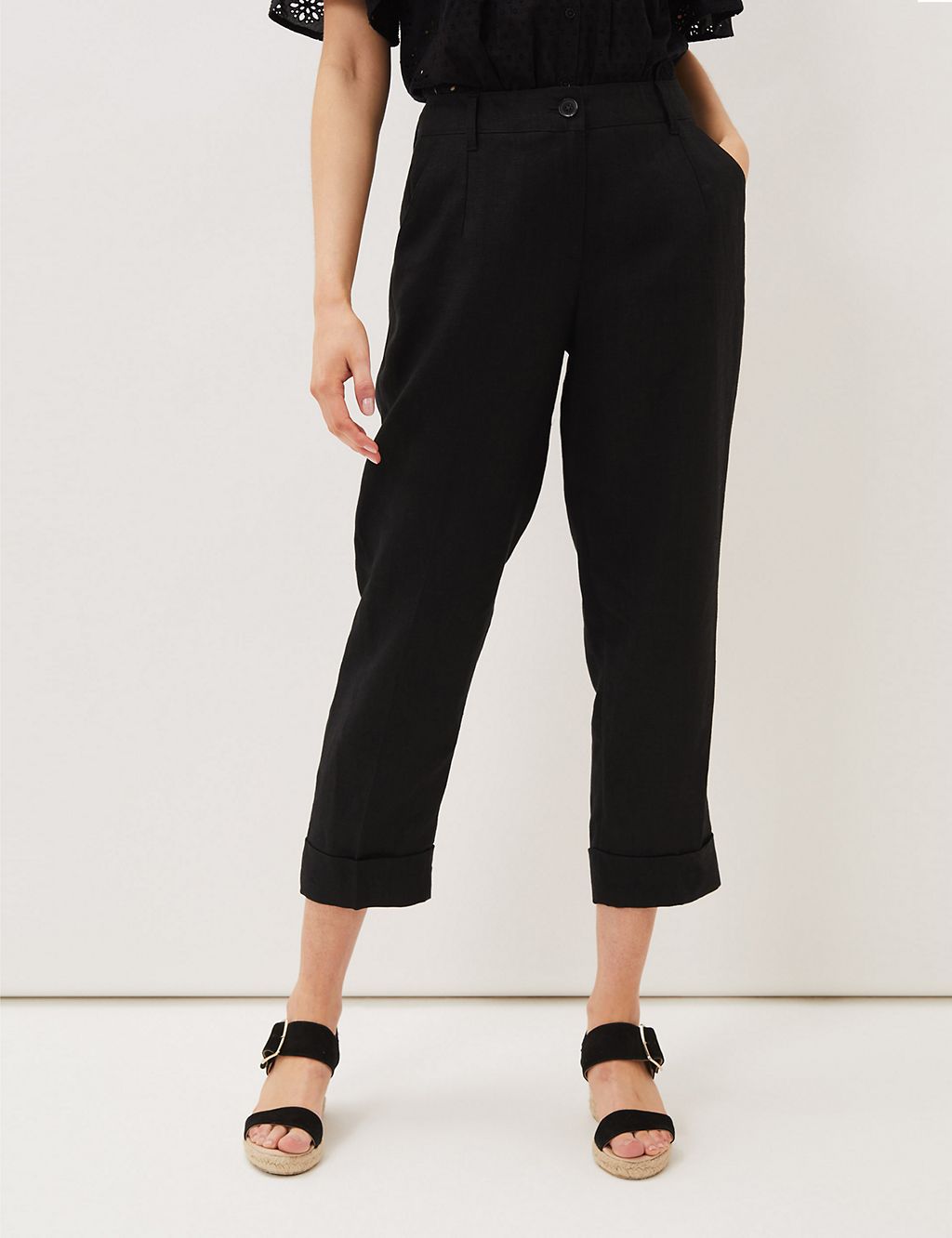 Pure Linen Tapered Cropped Trousers 4 of 6