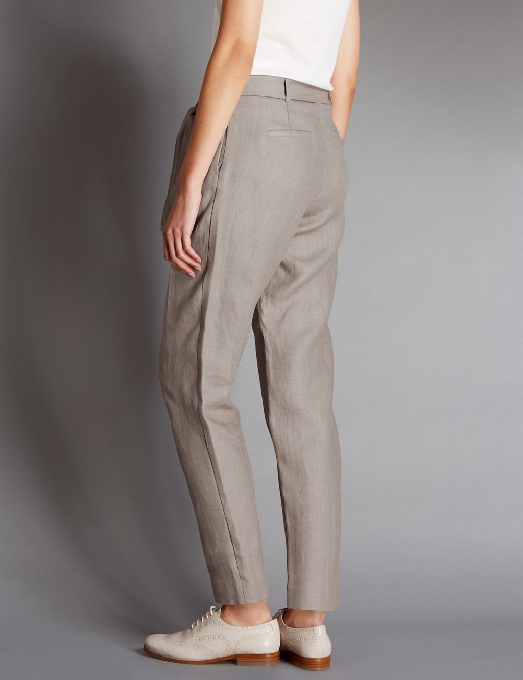 Pure Linen Tapered Leg Belted Trousers 2 of 3