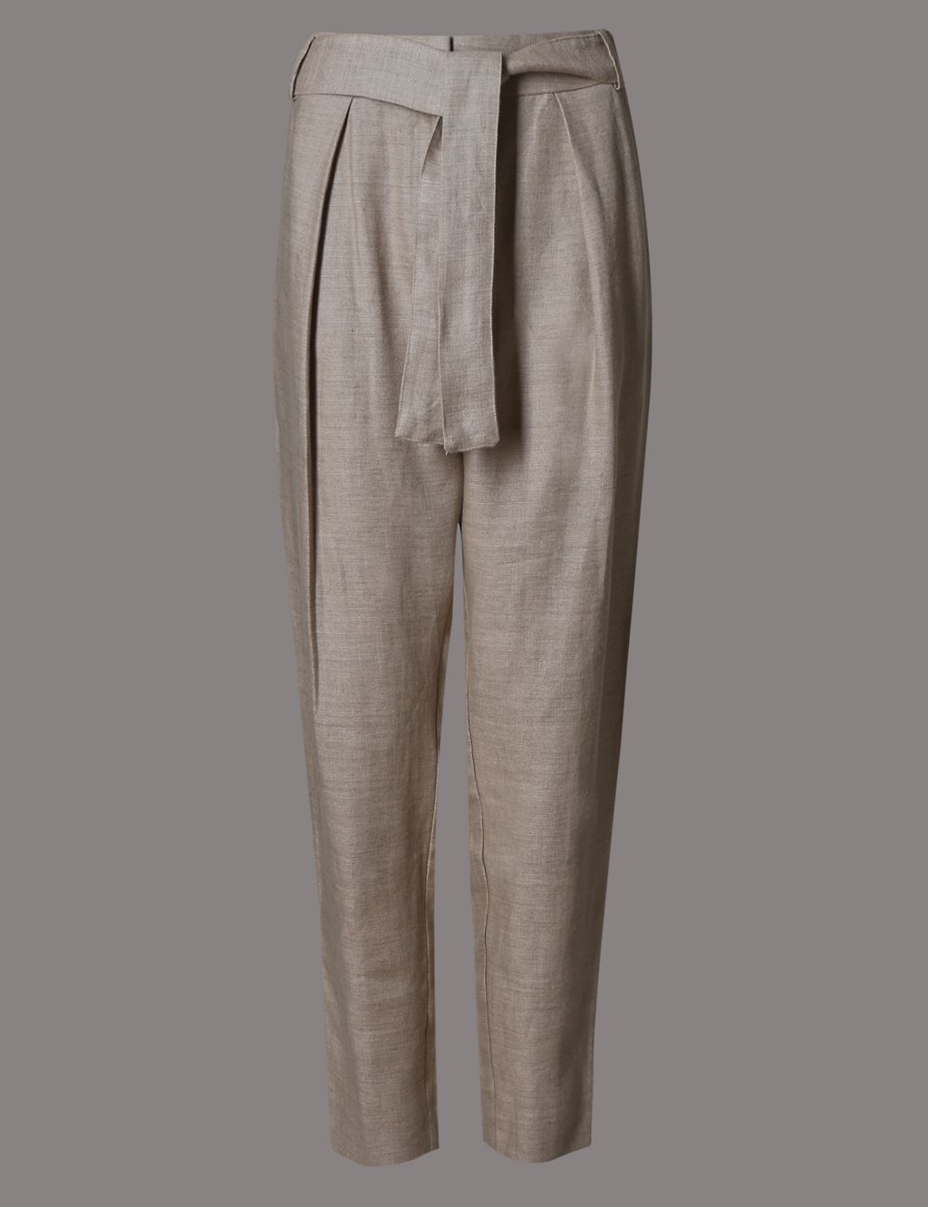 Pure Linen Tapered Leg Belted Trousers 1 of 3