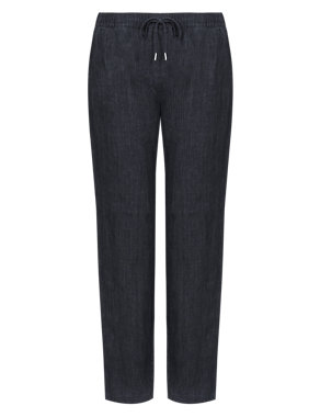 Pure Linen Tapered Leg Drawstring Trousers Image 2 of 5
