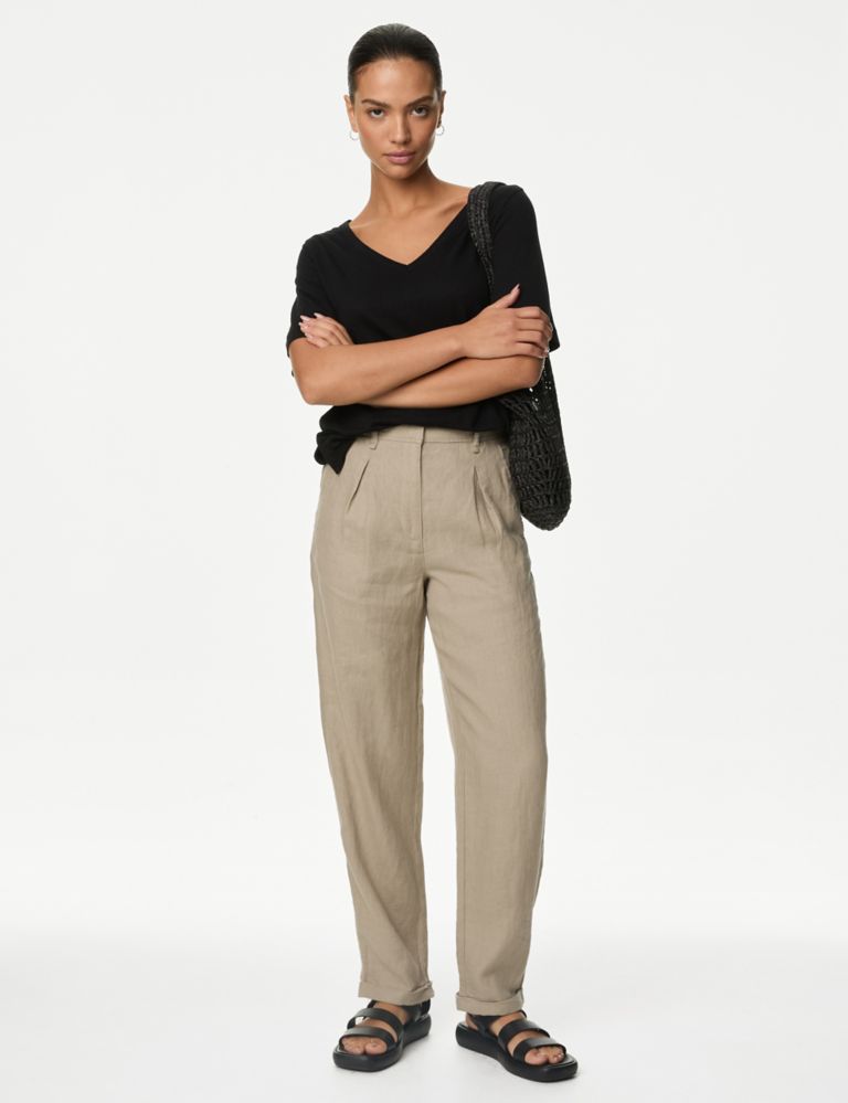 Pure Linen Tapered Trousers 1 of 6