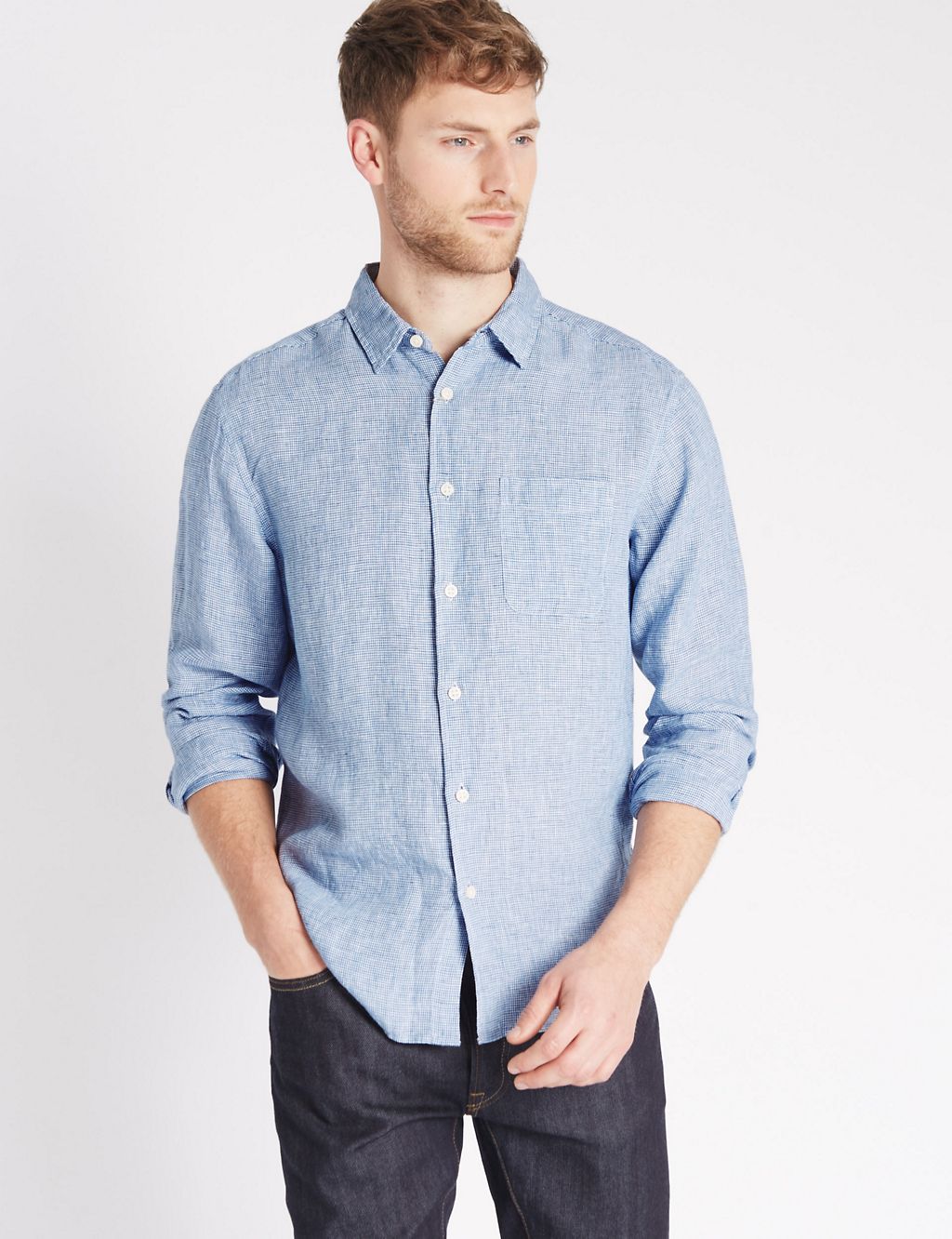 Pure Linen Textured Shirt with Pocket 3 of 4