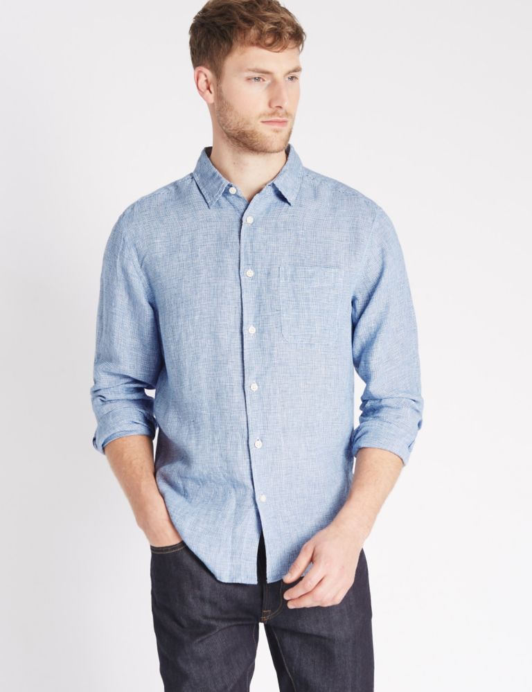 Pure Linen Textured Shirt with Pocket 1 of 4