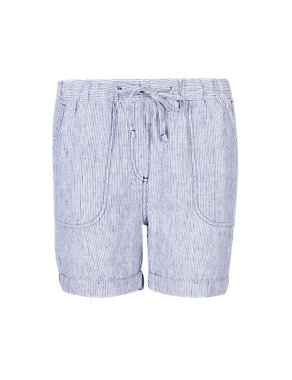 Pure Linen Ticking Striped Shorts Image 2 of 4