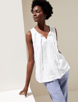 White linen sleeveless top sale