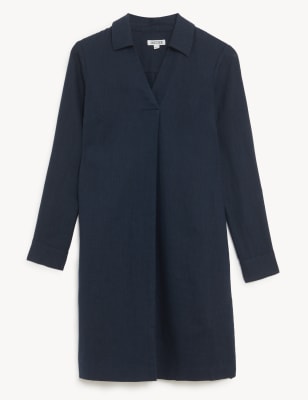 Pure Linen V-Neck Knee Length Shift Dress Image 2 of 8