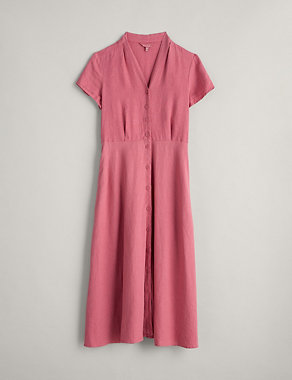 Pure Linen V-Neck Midi Waisted Dress Image 2 of 6