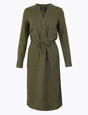 Pure Linen V-Neck Midi Waisted Dress | M&S Collection | M&S