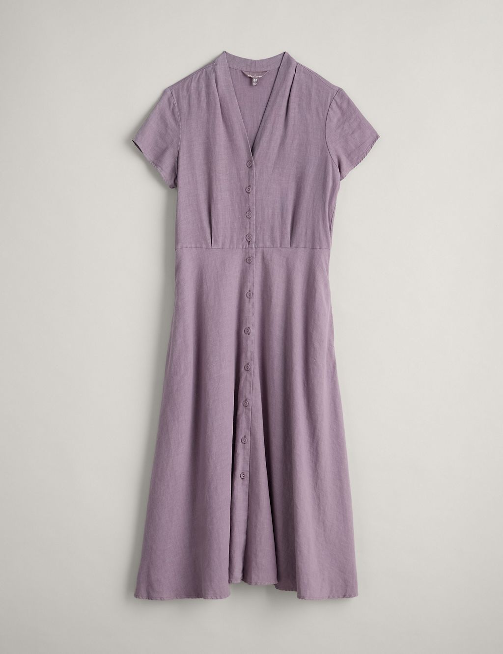Pure Linen V-Neck Midi Waisted Dress 1 of 6