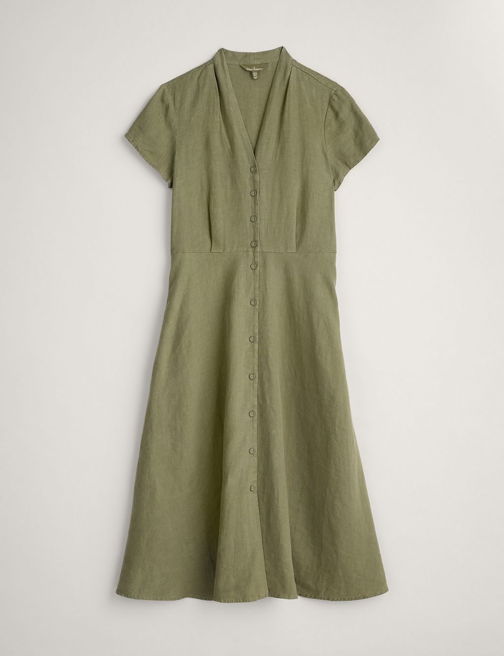 Pure Linen V-Neck Midi Waisted Dress 1 of 5