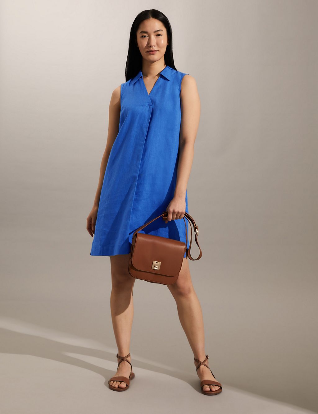 Pure Linen V-Neck Sleeveless Shift Dress 3 of 6