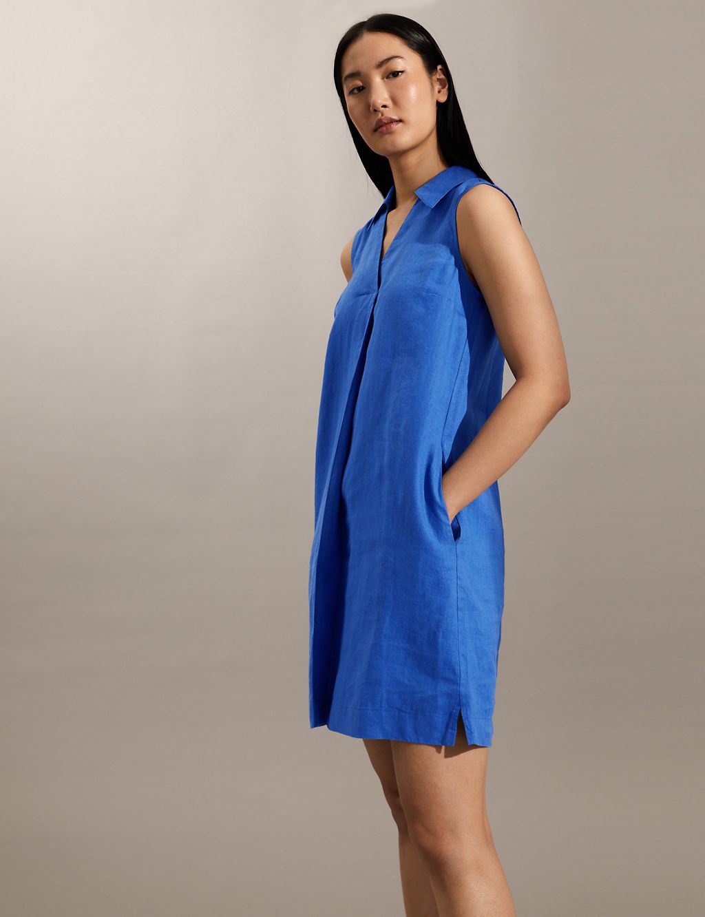 Pure Linen V-Neck Sleeveless Shift Dress 2 of 6