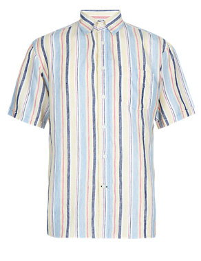 Pure Linen Varied Striped Shirt Image 2 of 3
