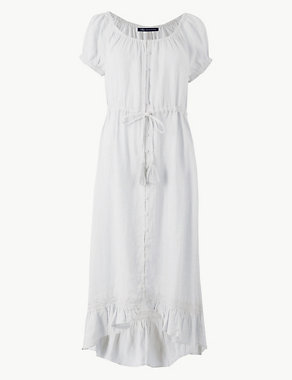 Pure Linen Waisted Midi Dress Image 2 of 5