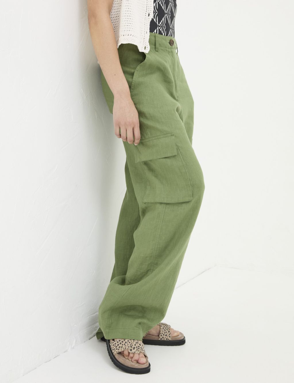 Pure Linen Wide Leg Cargo Trousers 2 of 5
