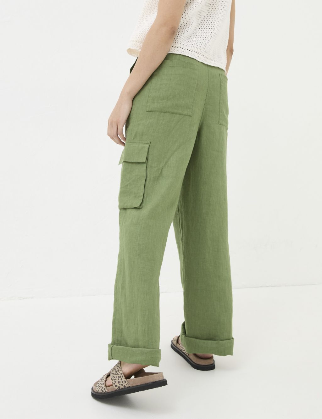 Pure Linen Wide Leg Cargo Trousers 4 of 5