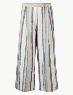 Pure Linen Wide Leg Cropped Trousers Image 2 of 5