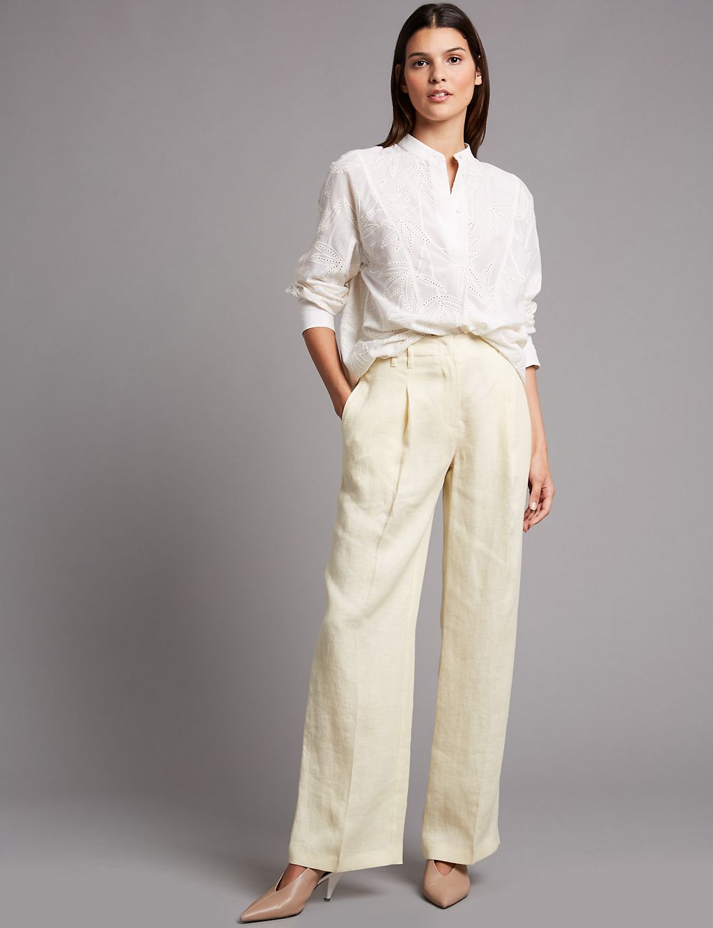 Pure Linen Wide Leg Trousers 3 of 7