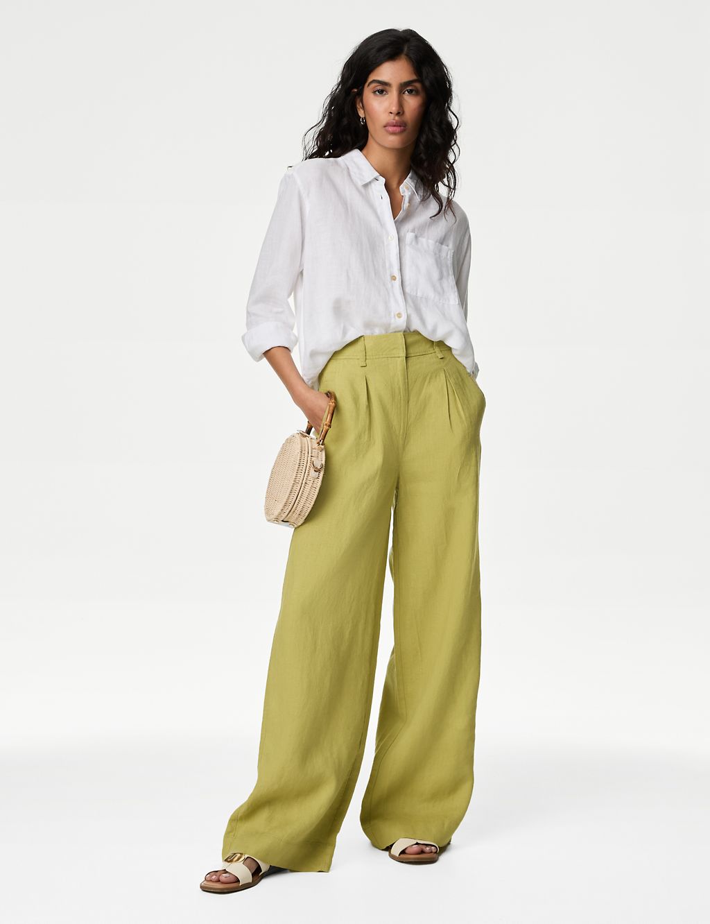 Pure Linen Wide Leg Trousers 2 of 6