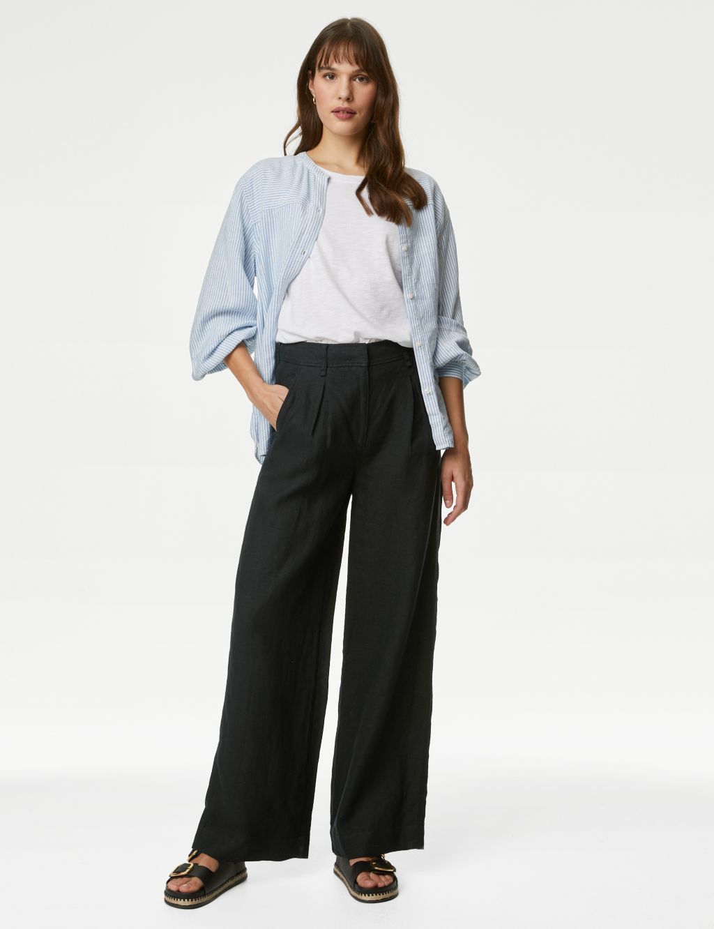 Relaxed: trousers with an elasticated frilled waistband - light beige