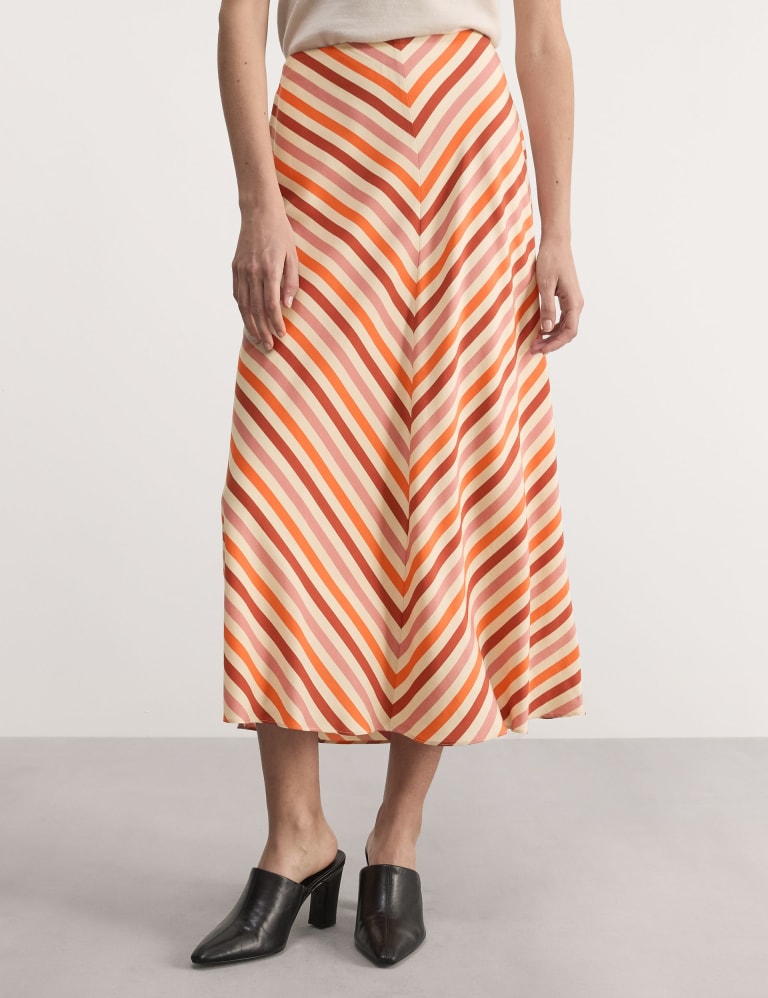 Pure Lyocell™ Chevron Midi A-Line Skirt 3 of 6