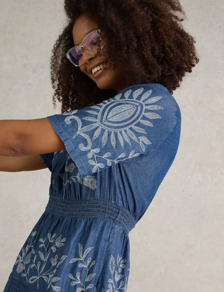 Pure Lyocell™ Denim Embroidered Midi Tiered Dress 4 of 6