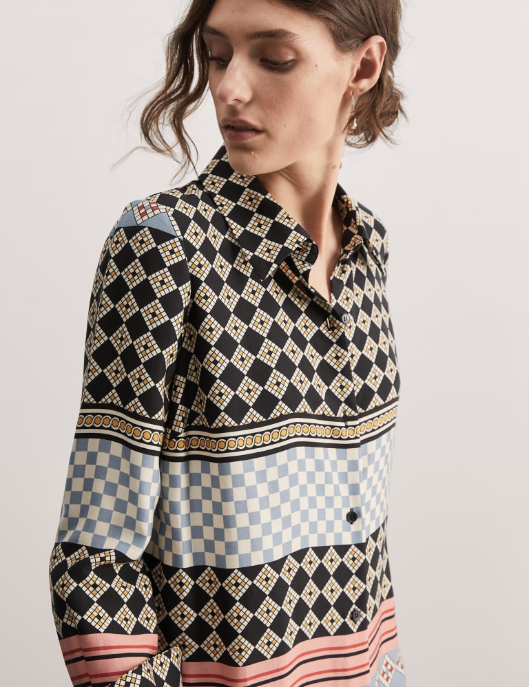 Pure Lyocell Printed Maxi Shirt Dress JAEGER M S
