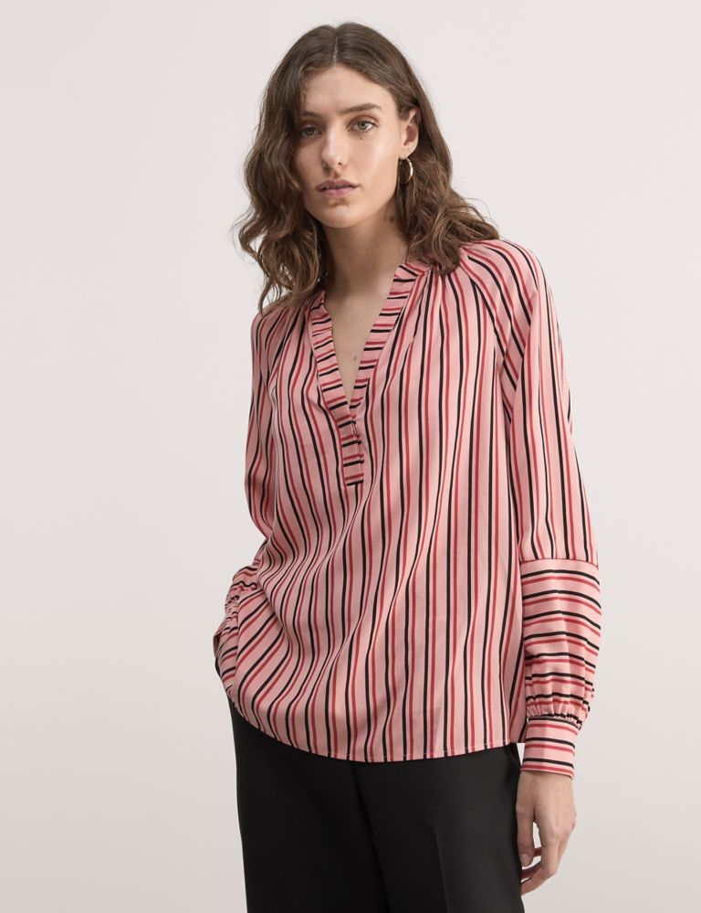 Pure Lyocell™ Striped V-Neck Blouse | JAEGER | M&S