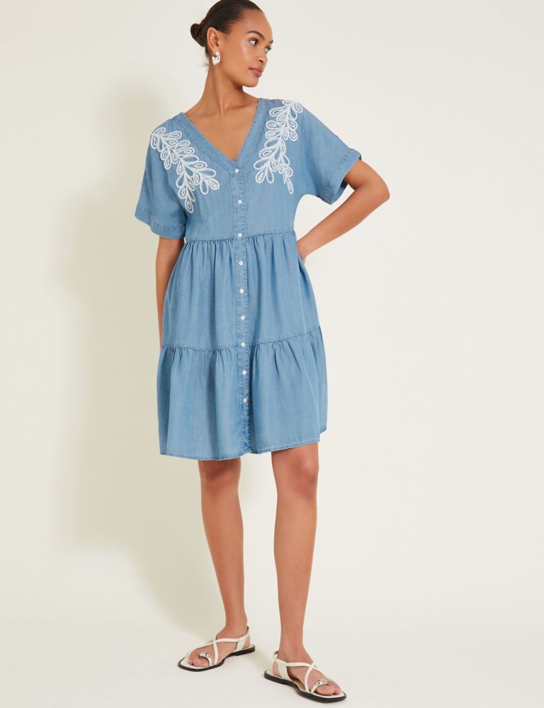 Pure Lyocell Embroidered V-Neck Smock Dress 1 of 3